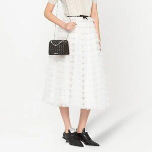 $4100 Miu Miu Tiered Tulle Midi Skirt White Ruffle